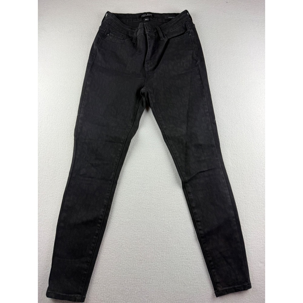 Judy Blue Womens Black Leopard Print Skinny Fit Jeans High Rise Stretch 5/27